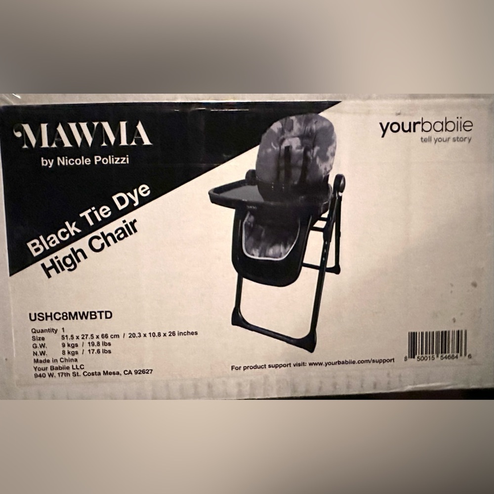 BRAND NEW Your Babiie MAWMA by Nicole Polizzi Fitzrovia High Chair Black Tie Dye